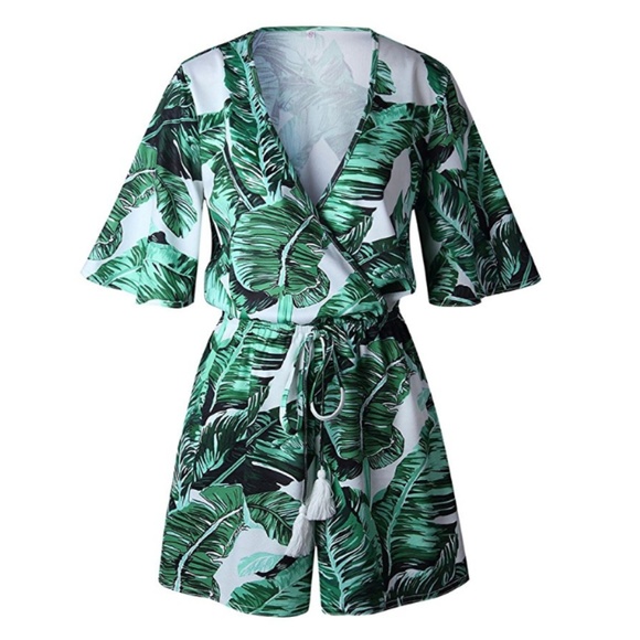 Palm Leaf Floral Print Romper - Picture 3 of 4